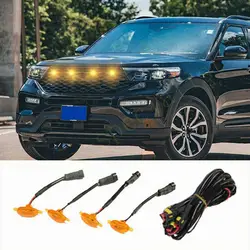 For Ford Explorer 1991-2021 Front Grille LED Light Raptor Style Grill Cover 4Pcs Car Accessories