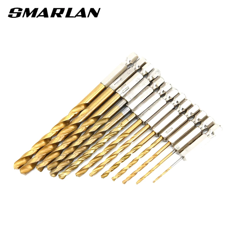 SMARLAN 13 Buah Set Mata Bor Lapis Titanium Baja Kecepatan Tinggi HSS 1/4 Mata Bor Hex 1.5-6.5Mm Set Alat Pertukangan