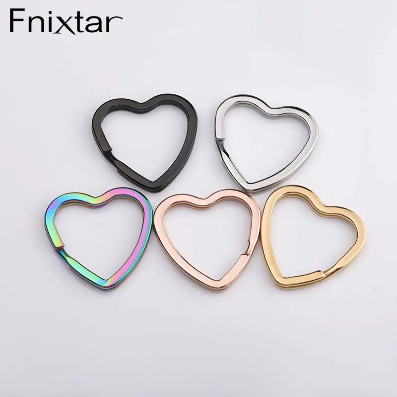 Fnixtar 거울 광택 스테인레스 스틸 열쇠 고리, 귀여운 하트 걸이 열쇠 고리, 패션 주얼리 제작, 31mm, 로트당 20 개