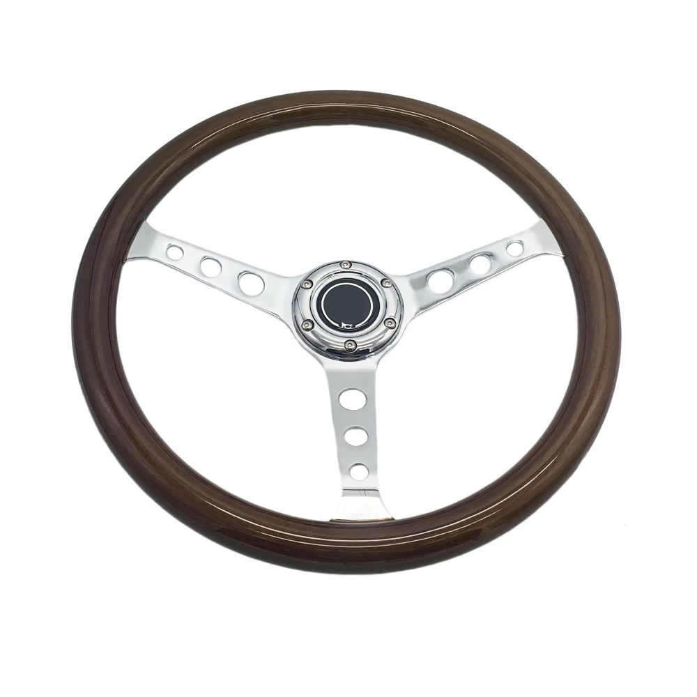 15 Inch 380mm Car Sport Steering Wheel Classic Solid Wood Silver Spokes Modifitd Racing Steering Wheel With Qiuck Release