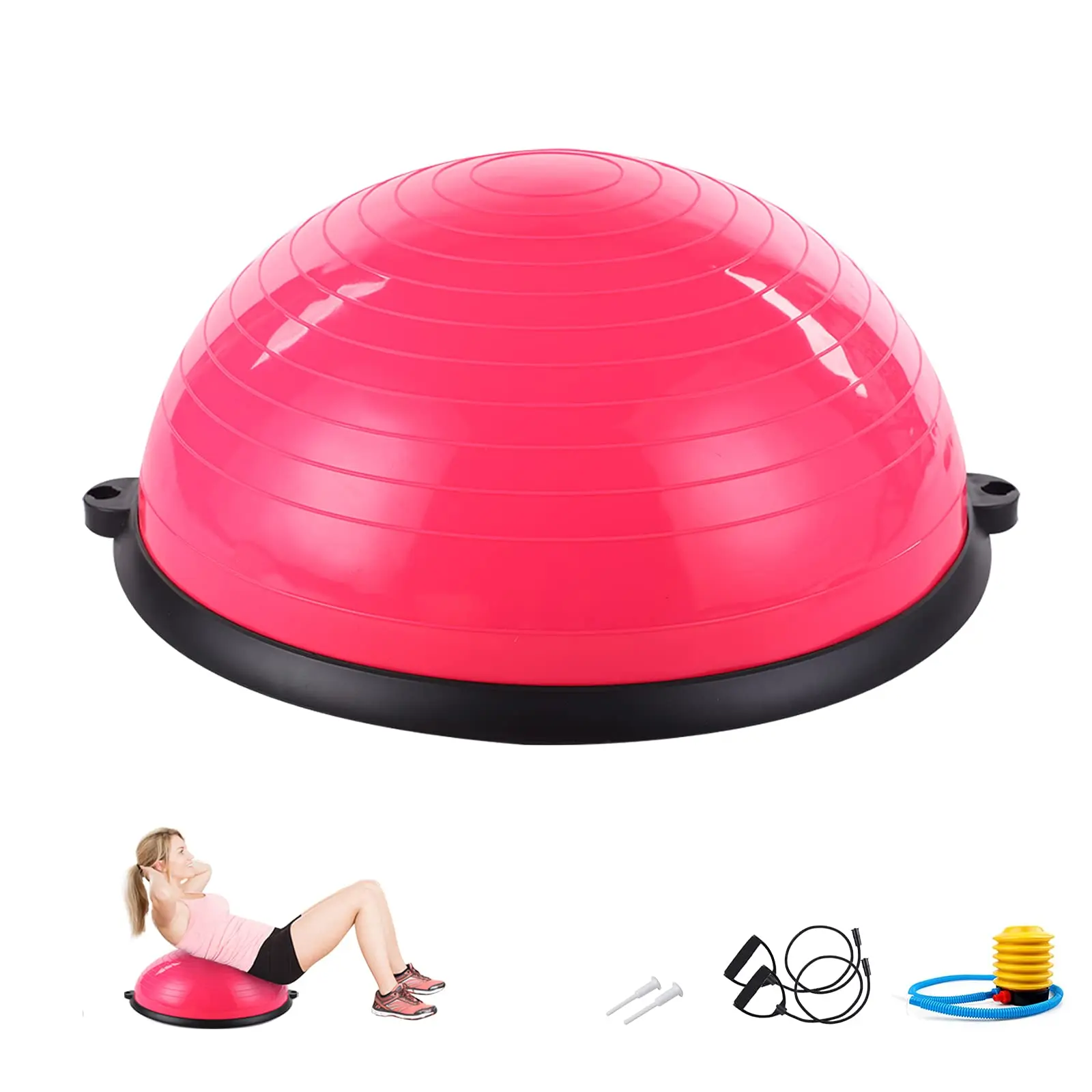 Bosu Bola de equilibrio media con mango, Media bola de yoga para estabilidad, ejercicios centrales y entrenamiento