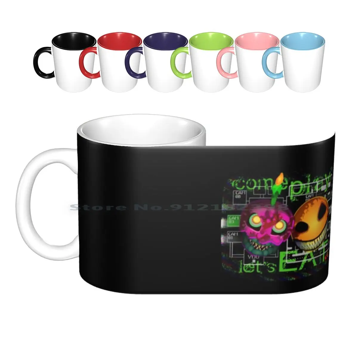 Let's Eat Ceramic Mugs Coffee Cups Milk Tea Mug Lets Eat Fnaf 80s Tv Birthday Chica Cupcake Five Nights At Glitch Horror