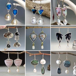 Bohemia Ethnic Pearl Statement Dangle Earrings for Women Wedding Party Jewelry Geometric Stone Hook Earring Charms Accessories
