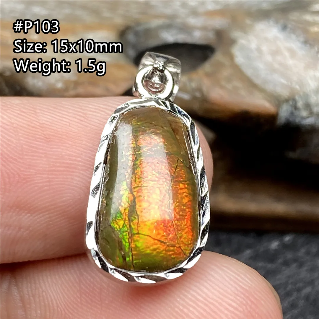 Necklace Pendant Natural Green Ammonite Ammolite Crystal Jewelry For Women Men Healing Luck 15x10mm Beads Silver Stone Gemstone