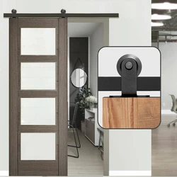 HACCER T-Shaped 4-16FT Barn Door Slide Hardware Kit Top Mounted Hanger Track System Black Steel Closet Door Roller Rail