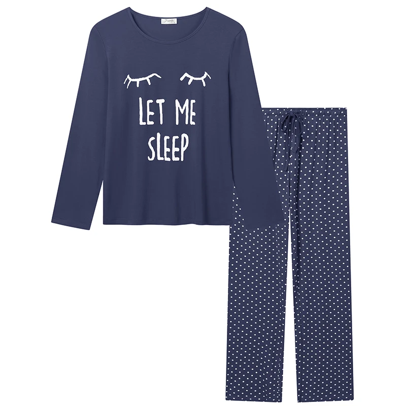 Joyaria Round Neck Pajama for Women Long Sleeve Top and Pants Pjs Set with Pockets