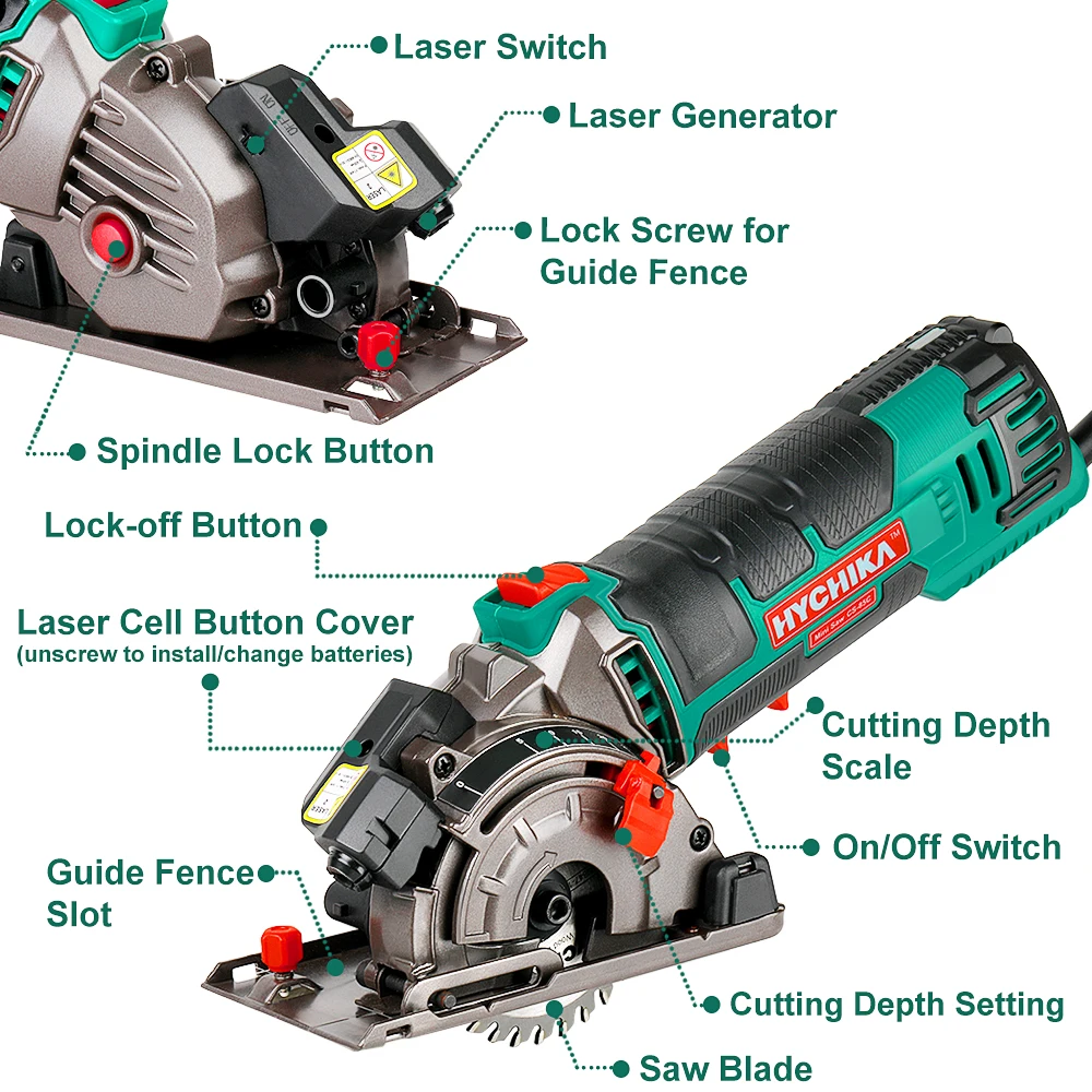 HYCHIKA-minisierra eléctrica Circular multifuncional, herramientas eléctricas de 500W, con sierras de 3 hojas y sierras de hoja