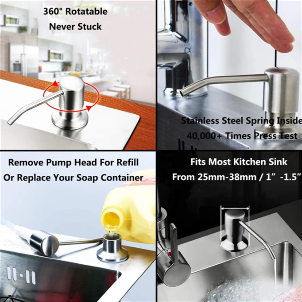 Dispensador de detergente para cocina, dispensador de jabón líquido para fregadero, cabezal de bomba, negro y dorado