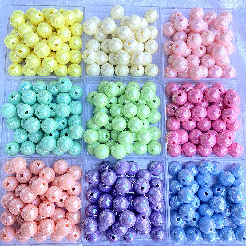 AB Colors Acrylic Pastel Beads 6mm 8mm 10mm 12mm 14mm Loose Round Shape Plastic Bubblegum Bracelet Necklace Spacer Beading