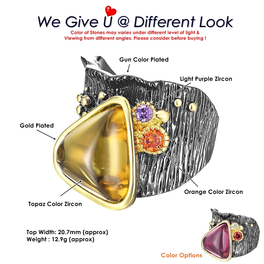 DreamCarnival1989 Big Baroque Rings for Women Exotic Fashion Gift Hip Hop Golden Yellow Triangle Zircon Party Must Have WA11608G