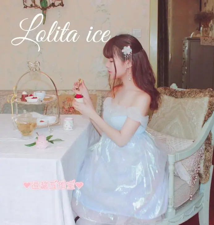 Lolita słodka letnia dziewczęca sukienka śliczna księżniczka niebieska loli jsk sukienka kawaii vintage palaca japońska sukienka Vestidos wzburzona