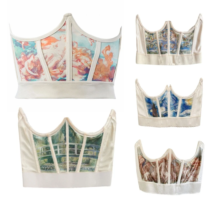 Novo 2021 novo feminino do vintage angel print espartilho cinto desossado cintura shaper underbustier