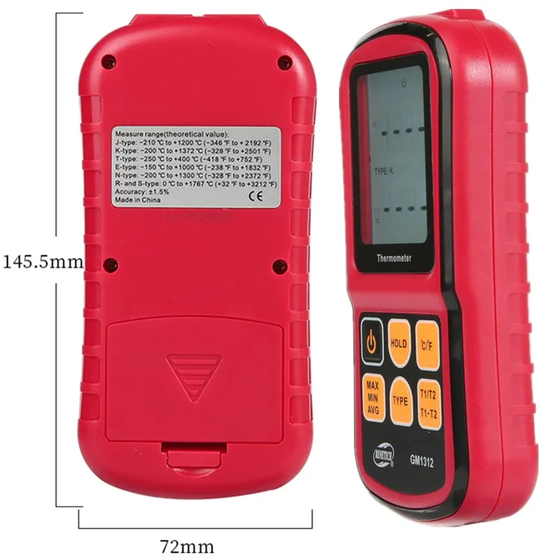 GM1312 Thermocouple Thermometer Temperature Meter Temp Tester TEMP Measure Tool -50~300℃ Temperature Meters With Backlight