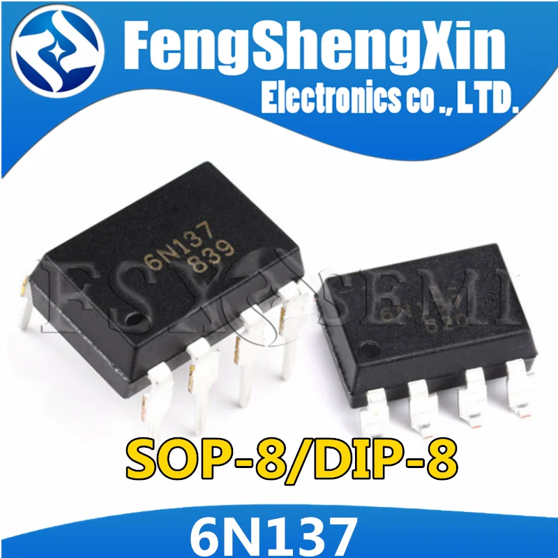 100pcs/lot 100% New  6N137 DIP-8 6N137S SOP-8 High CMR Line Receiver Optocouplers