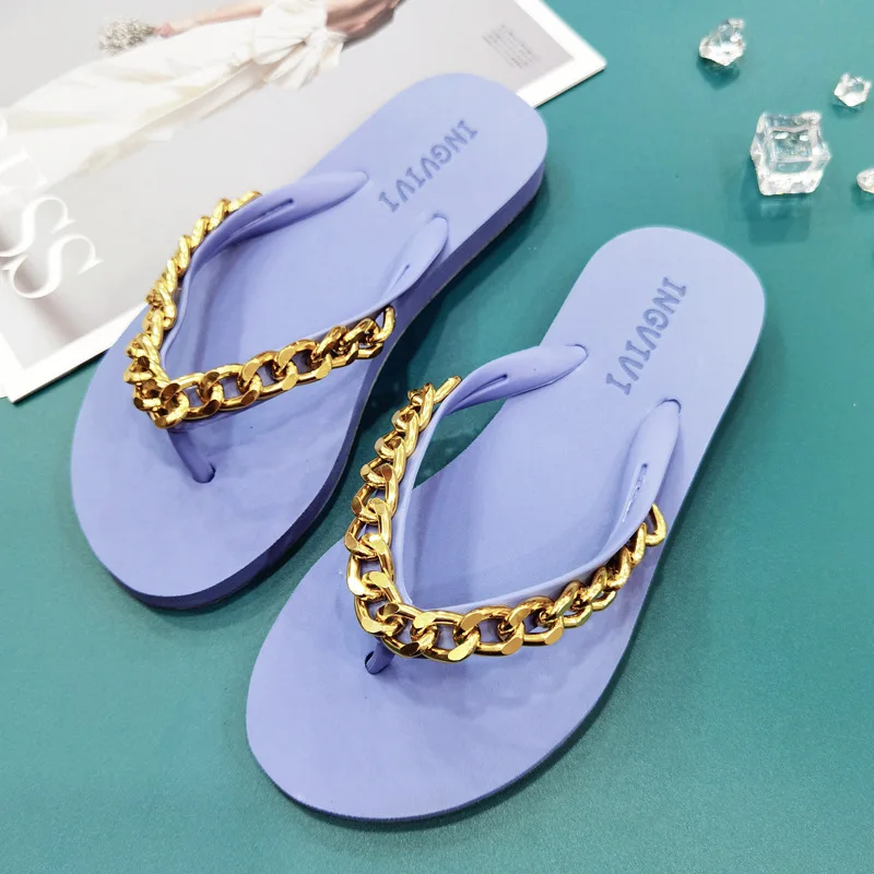 Summer Women Flip Flops Creative Chain Slippers Outdoor Clogs Garden Shoes Beach Sandals Indoor Home Flip-Flops Bathroom Slides