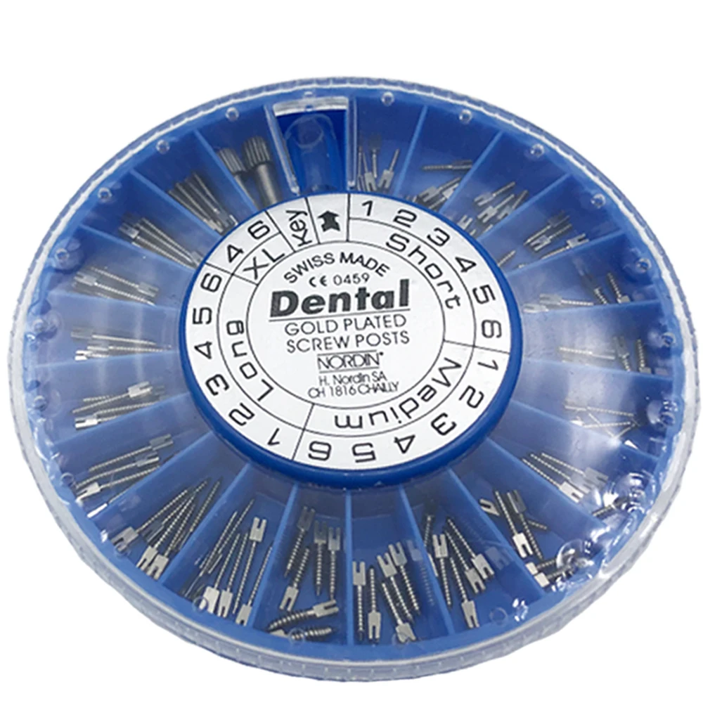 

Dental STAINLESS STEEL golden plate Screw Post 120pcs&2Key Dental Screw Post Dental Supplies dental materials