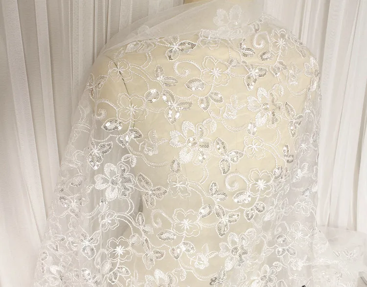 

embroidery lace flower sequins pattern DIY lace fabric ivory for dress