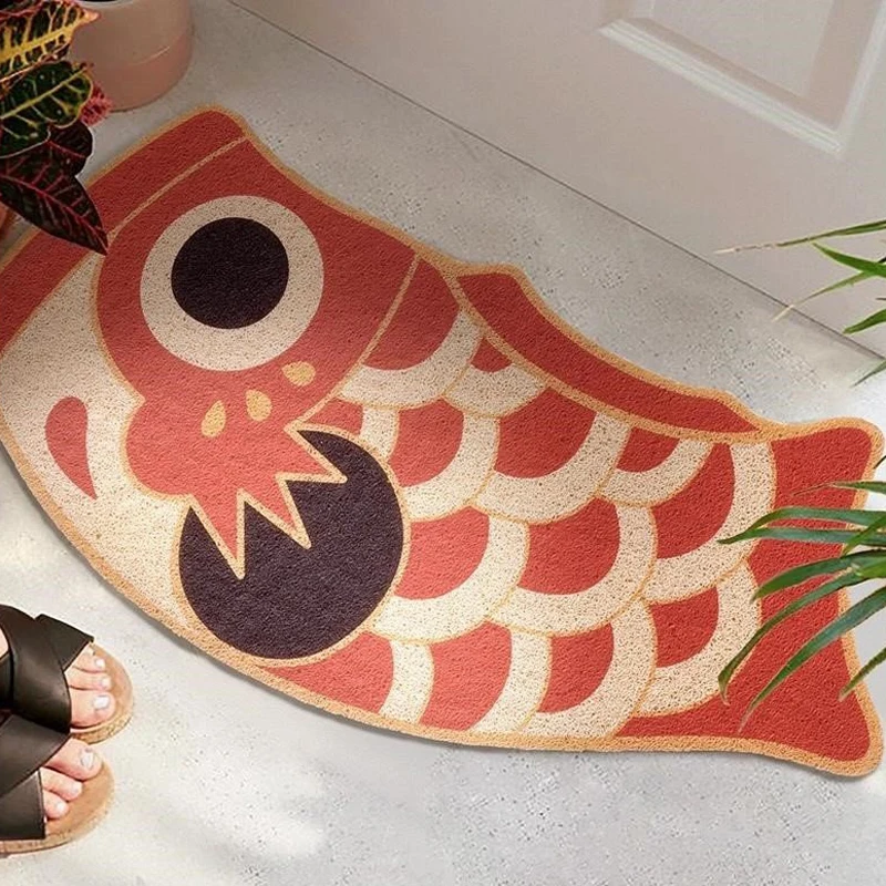 Koi Fish Pattern Doormat Rubber Washable Non-slip Rug Mat for Hallway Easy Clean Carpet Entryway Resist Dirt Trapper Rugs