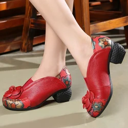 GKTINOO Flower Genuine Leather Women Pumps High Heels Shoes For Women Female Soft Autumn Handmade Office Shoes Loafers