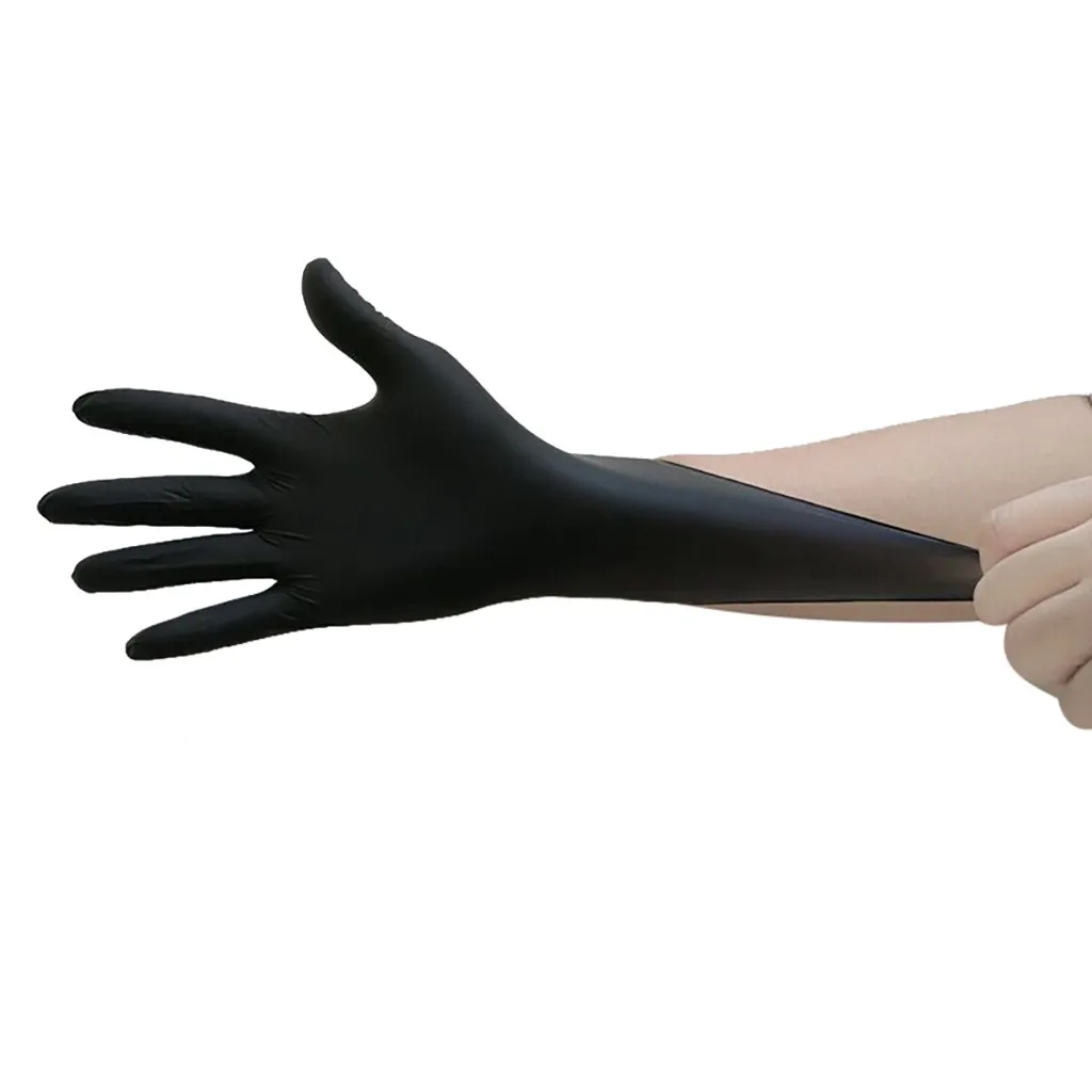 100pcs Food Grade Waterproof Allergy Free Disposable Work Safety Black Gloves Pvc Rubber Gloves Mechanic Synthetic Mittens 6