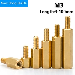 M3 Hex Brass Male Female Standoff Stud Board Pillar Mount Hexagon PCB Motherboard Spacer Bolt Screw Thread M3xL+3/4/5/6/8mm