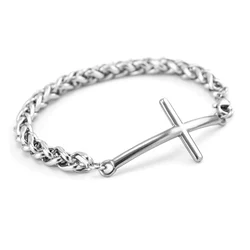 stainless steel new Cross charm Wheat bracelets 6mm Link Braided pulseira masculina Bracelet bangle For MENS gift