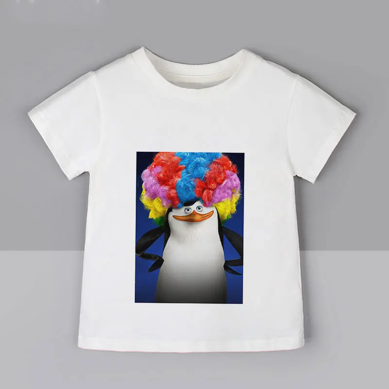 Summer New Children's Clothing Madagascar Penguins Boys Tops Cute Penguin Girls T Shirts 0 Collar White Fashion Kawaii Baby Top