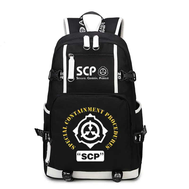 SCP Secure Contain Protect Backpack Black Bookbag Cartoon School Bags SCP  luminous Travel Bagpack USB Laptop Shoulder Bags