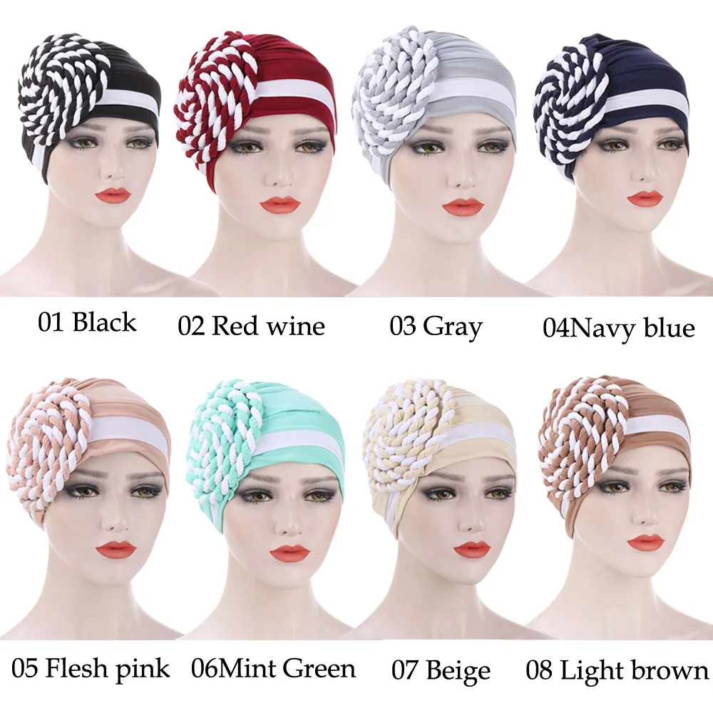 2024 Trendy Braids Turban Bonnet Arab Wrap Head Scarf Ready to Wear Hijab Hat Muslim Headdress Woman Inner Hijab Turbante Mujer