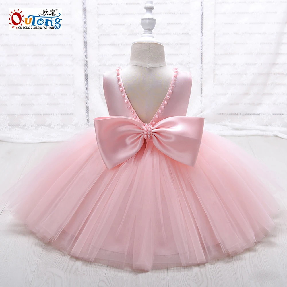 

Outong Baby Girls Angel Summer Dresses Pearls Beaded Bow Mesh Skirt Princess Dress For Kid Fancy Flower Girl Dress For Wedding