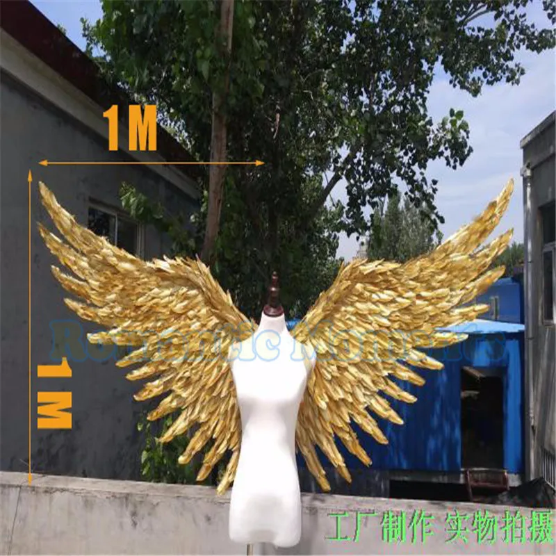 Ems Free Shipping Gold Feather Wings Large Props Big Angle Wings For Party Show 200cm*100cm Baby Shower Decorations