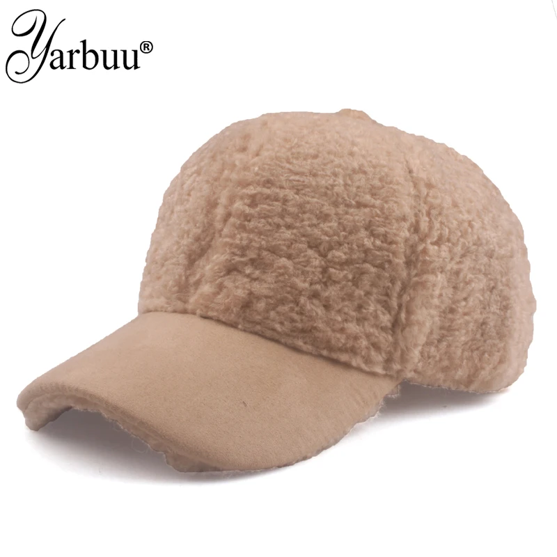 [YARBUU] Brown Wool Teddy Baseball Caps Lambswool Streetwear Warm Winter Hats For Women Men Bone Snapback Hip Hop Trucker Hat