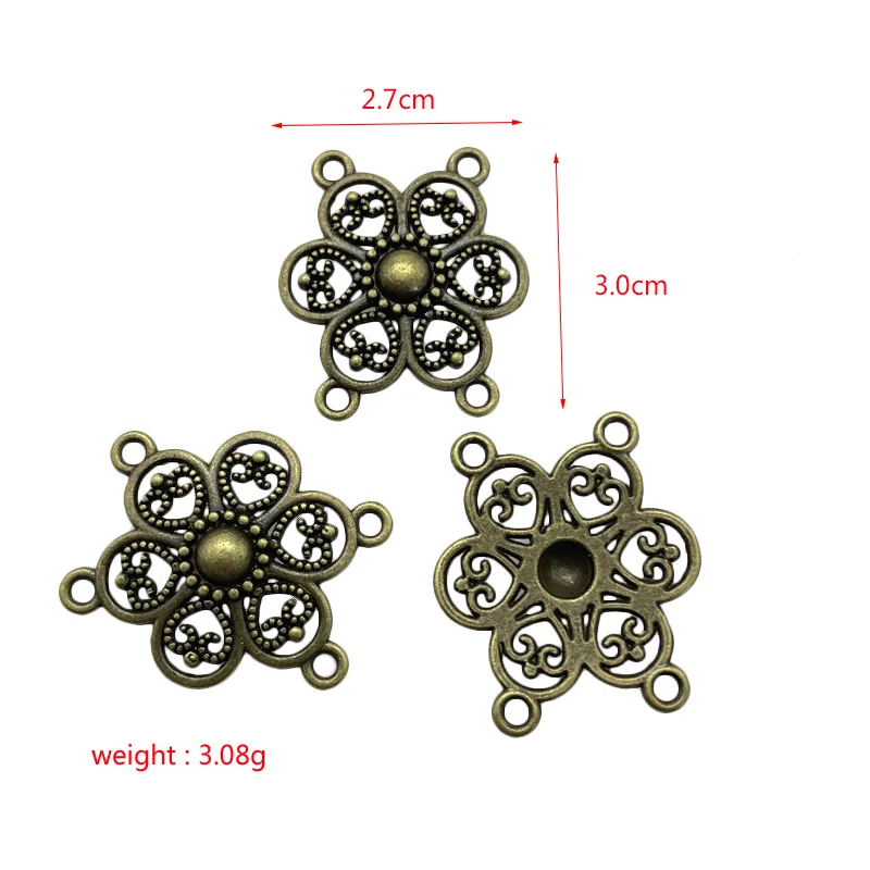 JunKang 10pcs antique silver bronze 4-corner flower-shaped dream catcher DIY handmade jewelry crafts feather buckle accessories