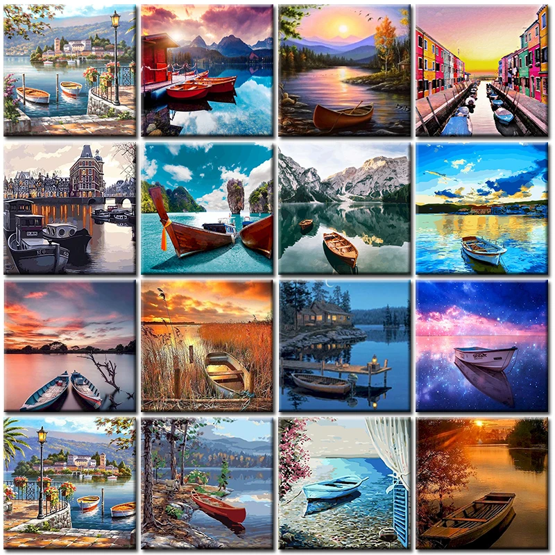 

Pictures By Numbers Coloring Ship Landscape Diy Acrylic Canvas Drawing Oil Painting By Numbers With Frame Home Decoration Art