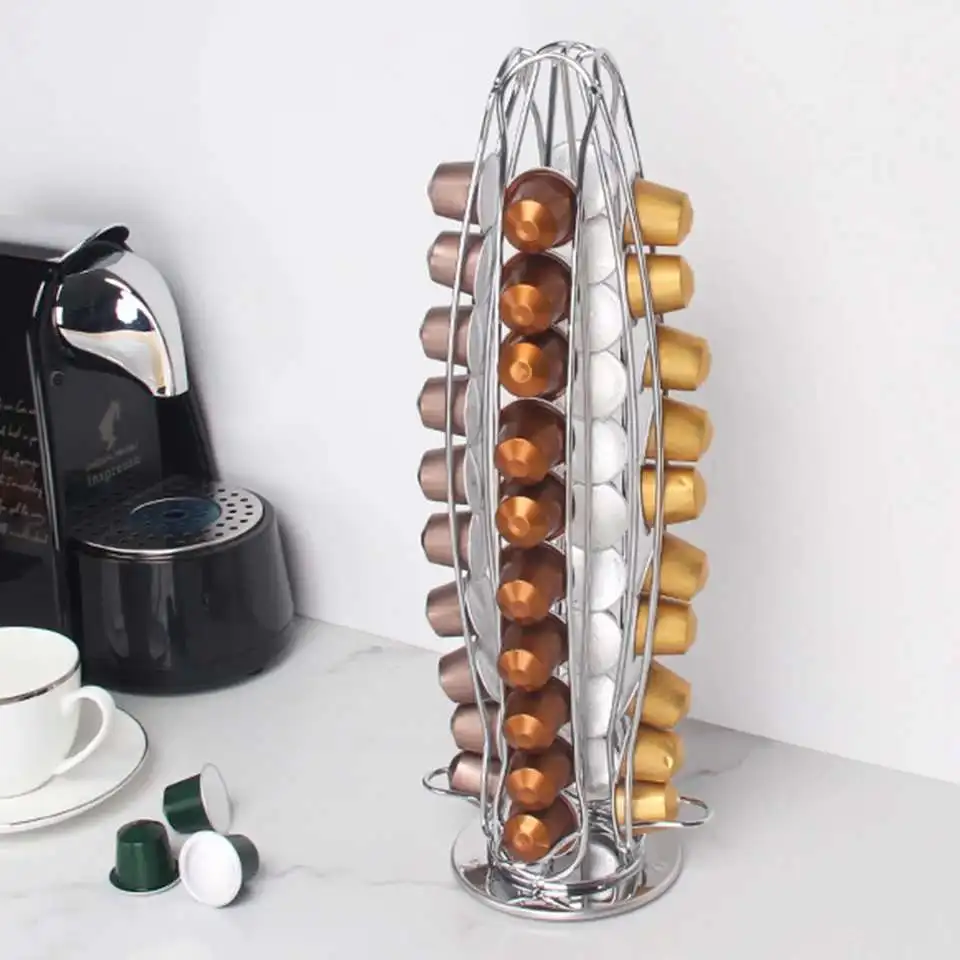 Nespresso Capsule Display Rack 360 Rotatable Coffee Capsule Tower Stand Nespresso Capsules Storage Pod Holder For 40Cups