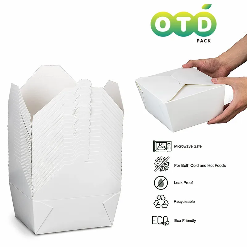 Disposable Take Out Food Containers Microwaveable White Cardboard Take Out Boxes Leak and Grease Resistant Food Containers