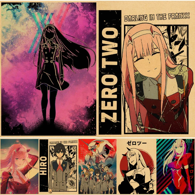 Japanese Anime DARLING In The FRANXX Retro Poster Decoration Bedroom Living Room Kraft Paper Poster Zero Two Wall Paper