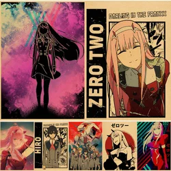 Japanese Anime DARLING In The FRANXX Retro Poster Decoration Bedroom Living Room Kraft Paper Poster Zero Two Wall Paper