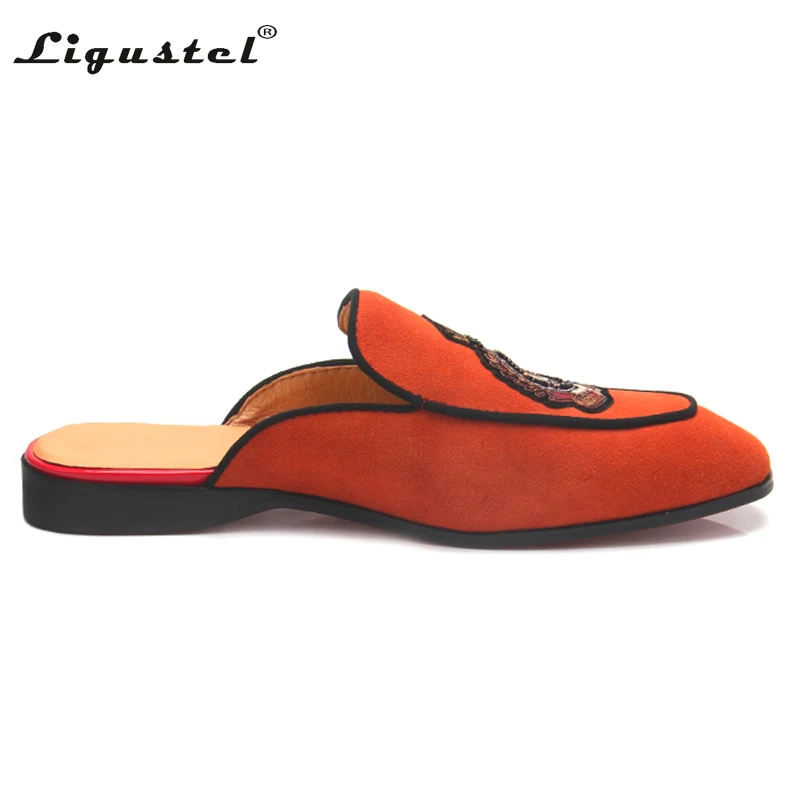 Ligustel Men Shoes Original Handmade Loafers Man Summer Party Shoes Men Flats Leather Orange Loafers Big Size Red Bottom Shoes