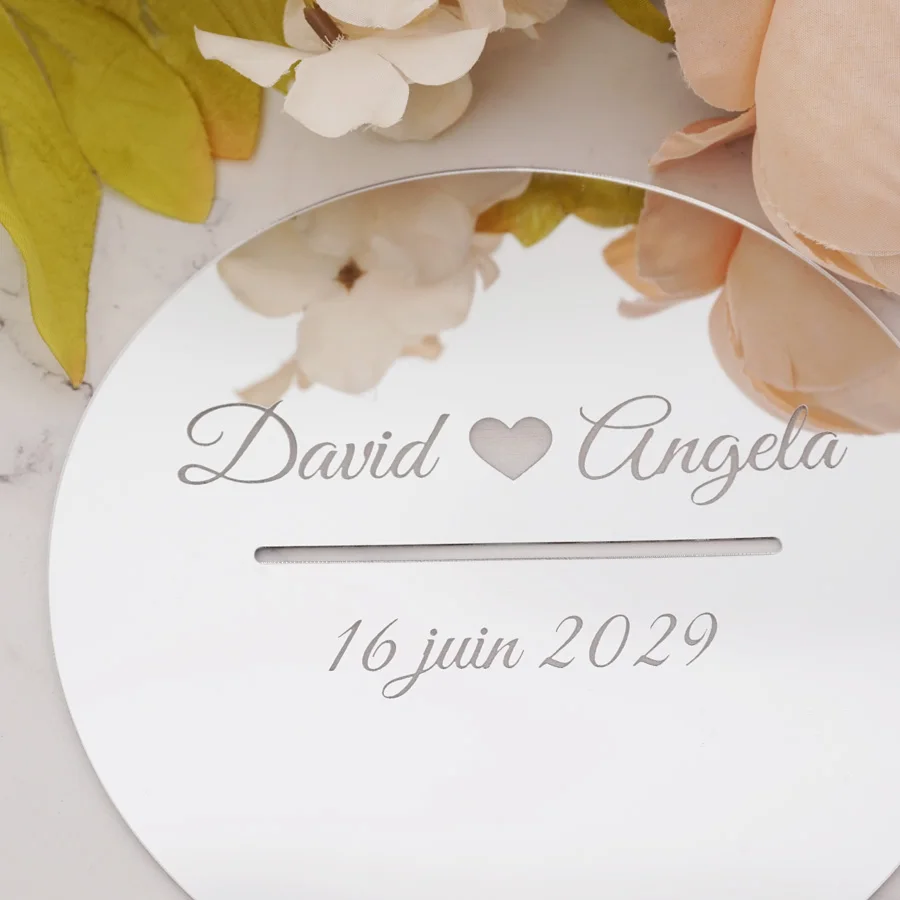 Custom Wedding Mirrored Lid Acrylic Round Boxes Cover With Long Hole For Personalized Donation Party Decor Favors