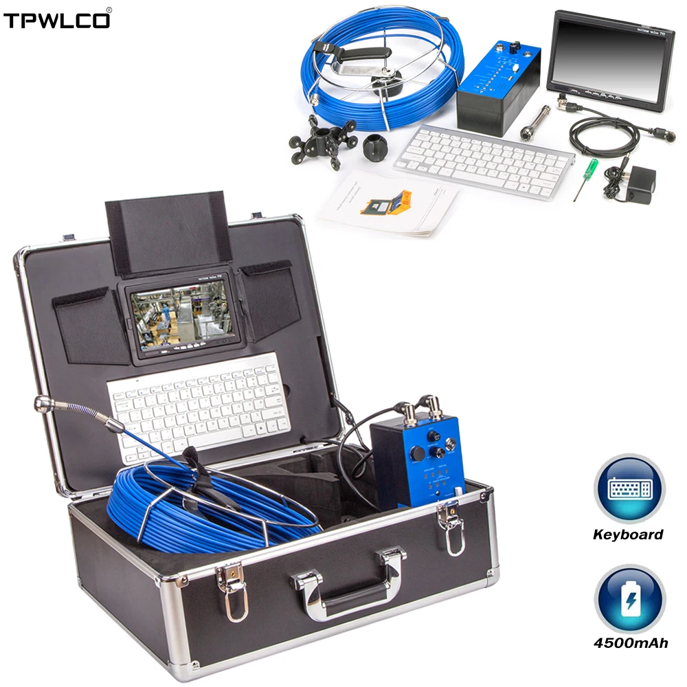 

H1L Sewer Endoscope Industrial System With Keyboard/Automatic Meter 20m 7inch Monitor Drain Pipe Inspection Camera 25mm Lens