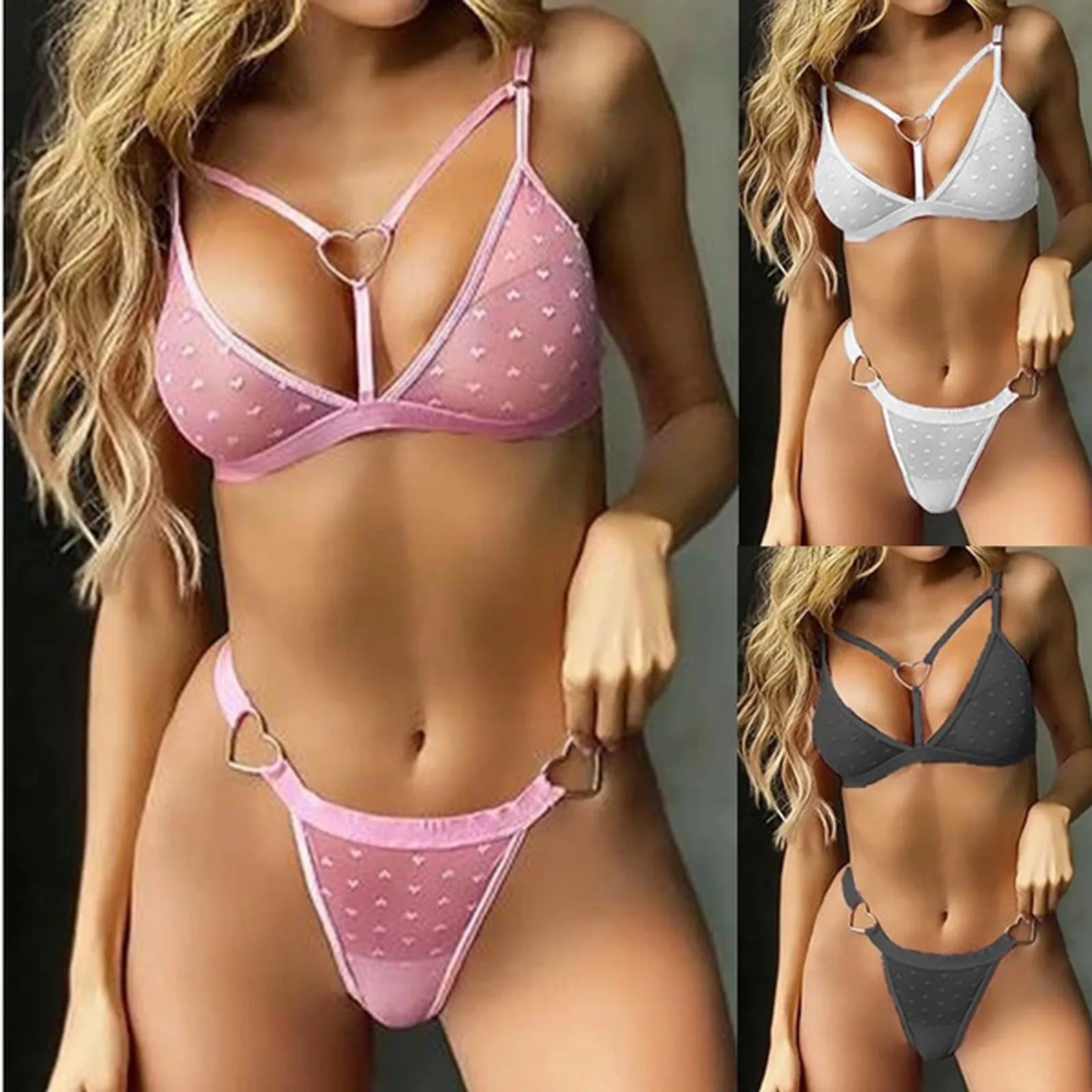 See Through Bikini Women Pink White Dot Bra Thong Transparent Swimwear Bikini Swimsuit Beach Clothes