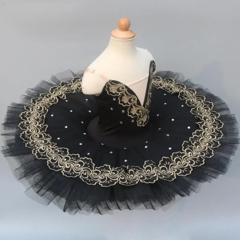 Black Professional Ballet Tutus For Girls Child Kids Swan Lake Ballet Dress Dance Clothes Pancake Ballerina Figure Skating Dress