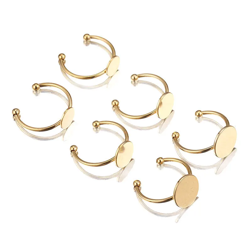 

10pcs 10mm Pad Diy Stainless Steel Bonze Nikel Ring Base Anillo Adjustable Ring Blanks Glue on Cabochon Rings Findings