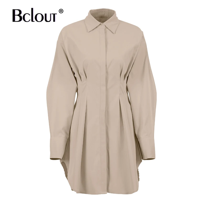 Bclout A-Line Solid Shirt Dress Women Long Sleeve Single Breasted Shirts Sexy Mini Dresses Autumn Casual High Waist Robe Office