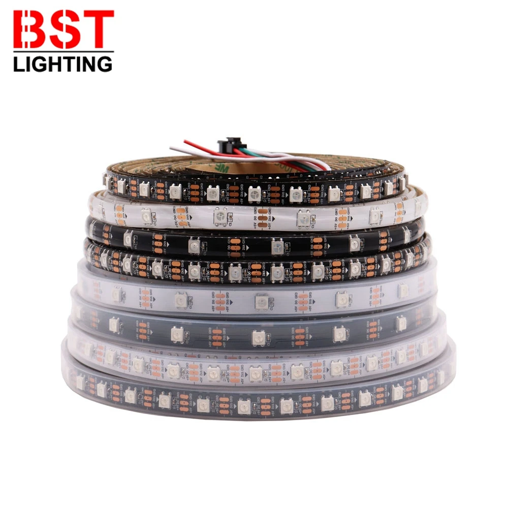 faixa de led ws2812b dc5v faixa de led rgb abordaveis individualmente 30 60 144leds preto branco pcb ip30 65 67 01