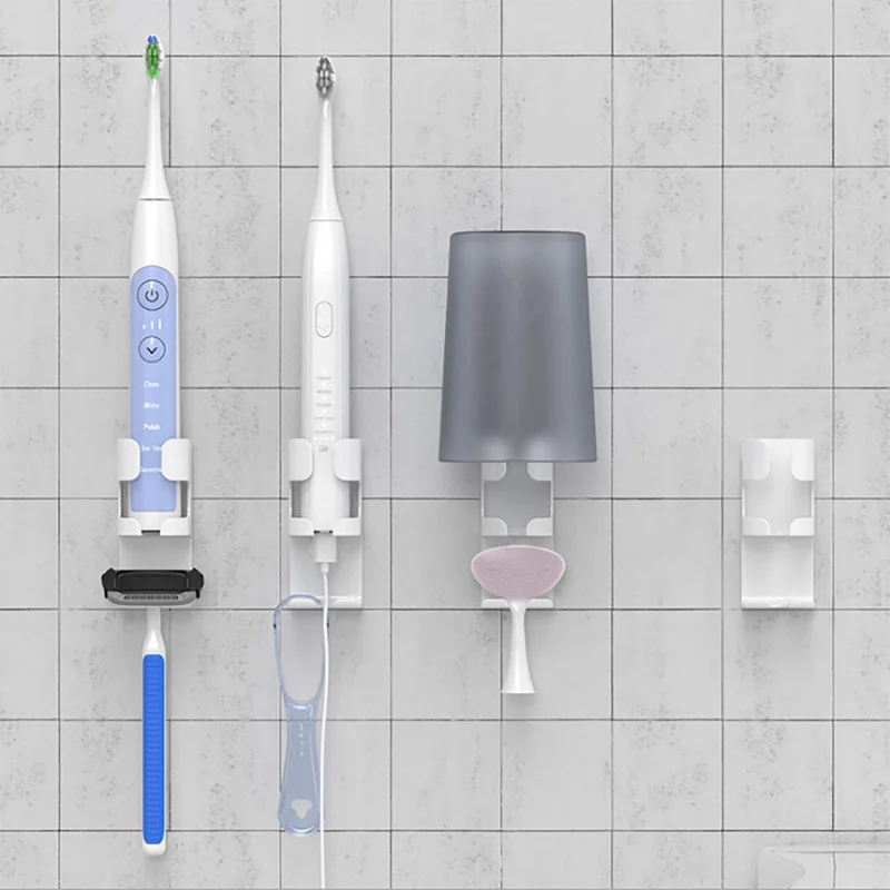 Porte-brosse à dents, support de tasse de rasoir, support mural de brosse à dents, organisateur de rangement de salle de bains 2 pièces blanc