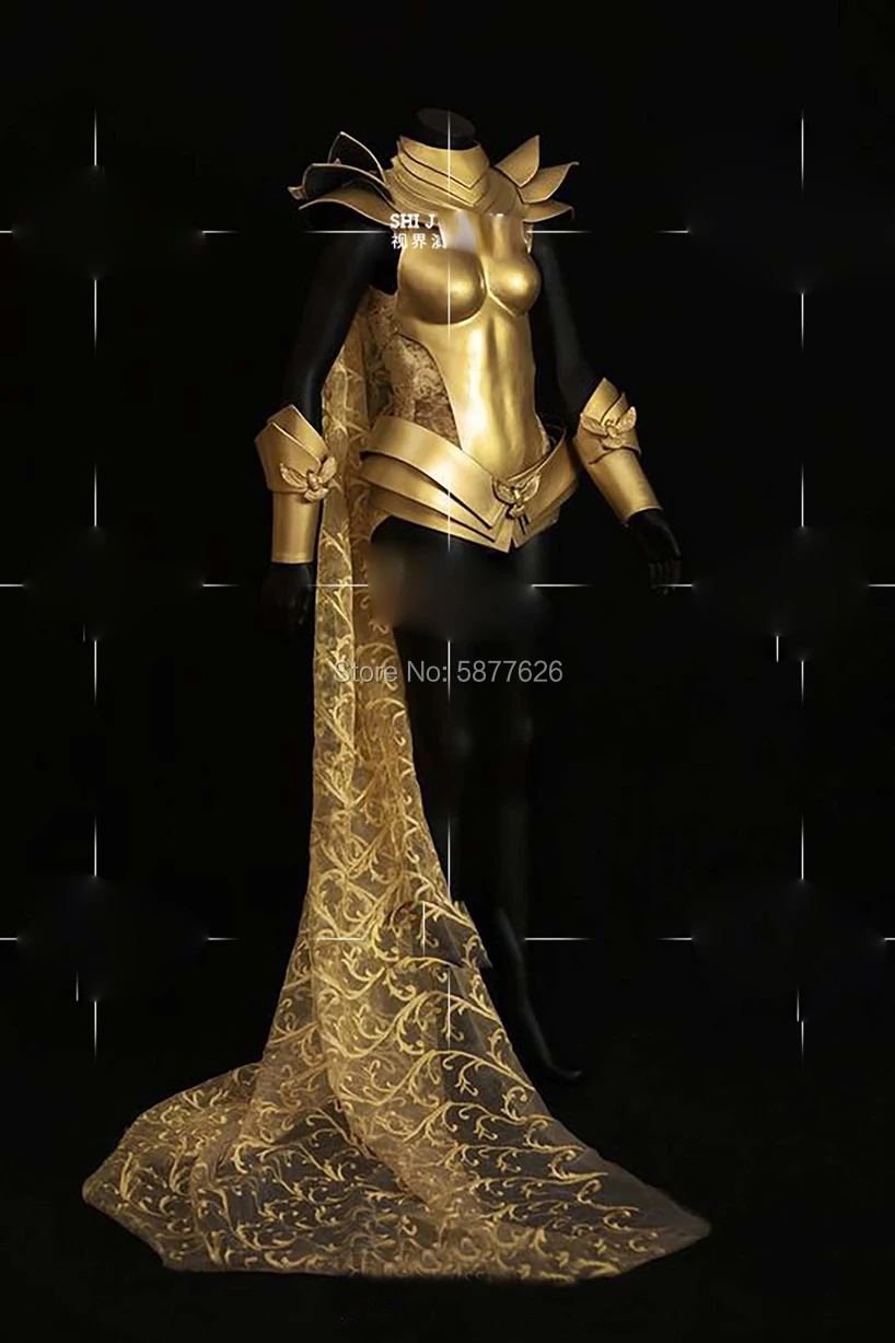 

women party gogo golden armor costume future show stage dance clothes men horn armor pink technology bodysuit