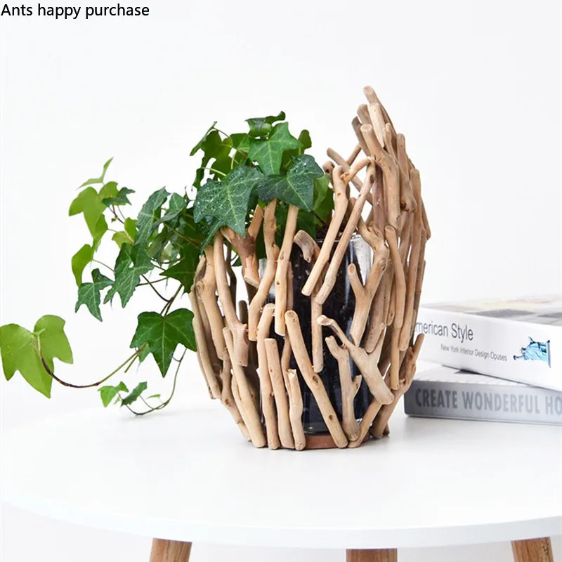 Modern Wood Desktop Hydroponics Vase Living Room Bedroom Household Home Decoration Office Dried Flower Vase Arrangement Crafts