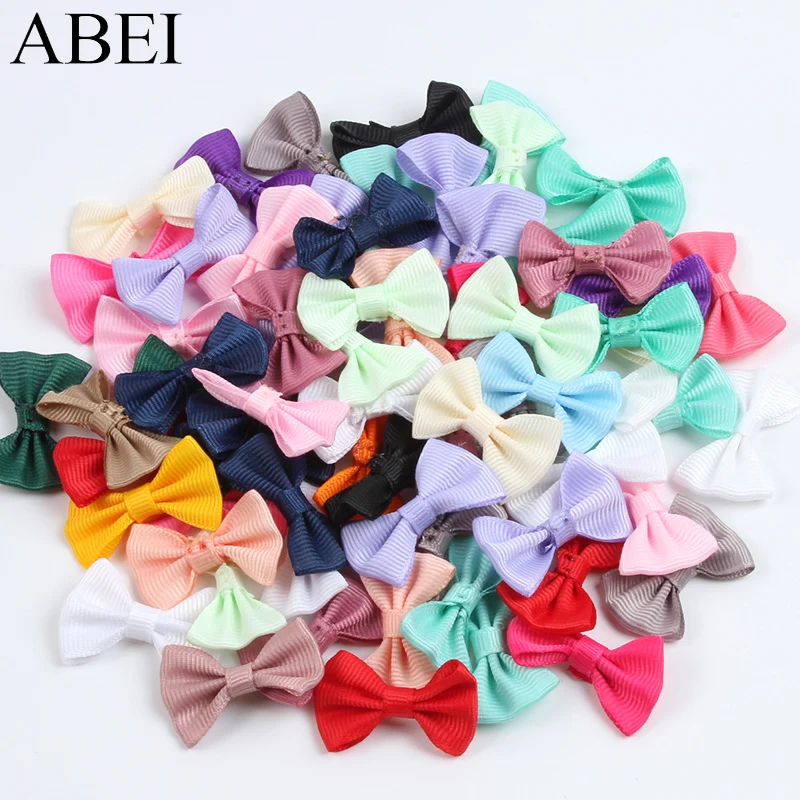 50pcs Mix Colors Grosgain Ribbon Bows Handmade Single Color Bow DIY Crafts Garments Hats Dress Sewing Accessories